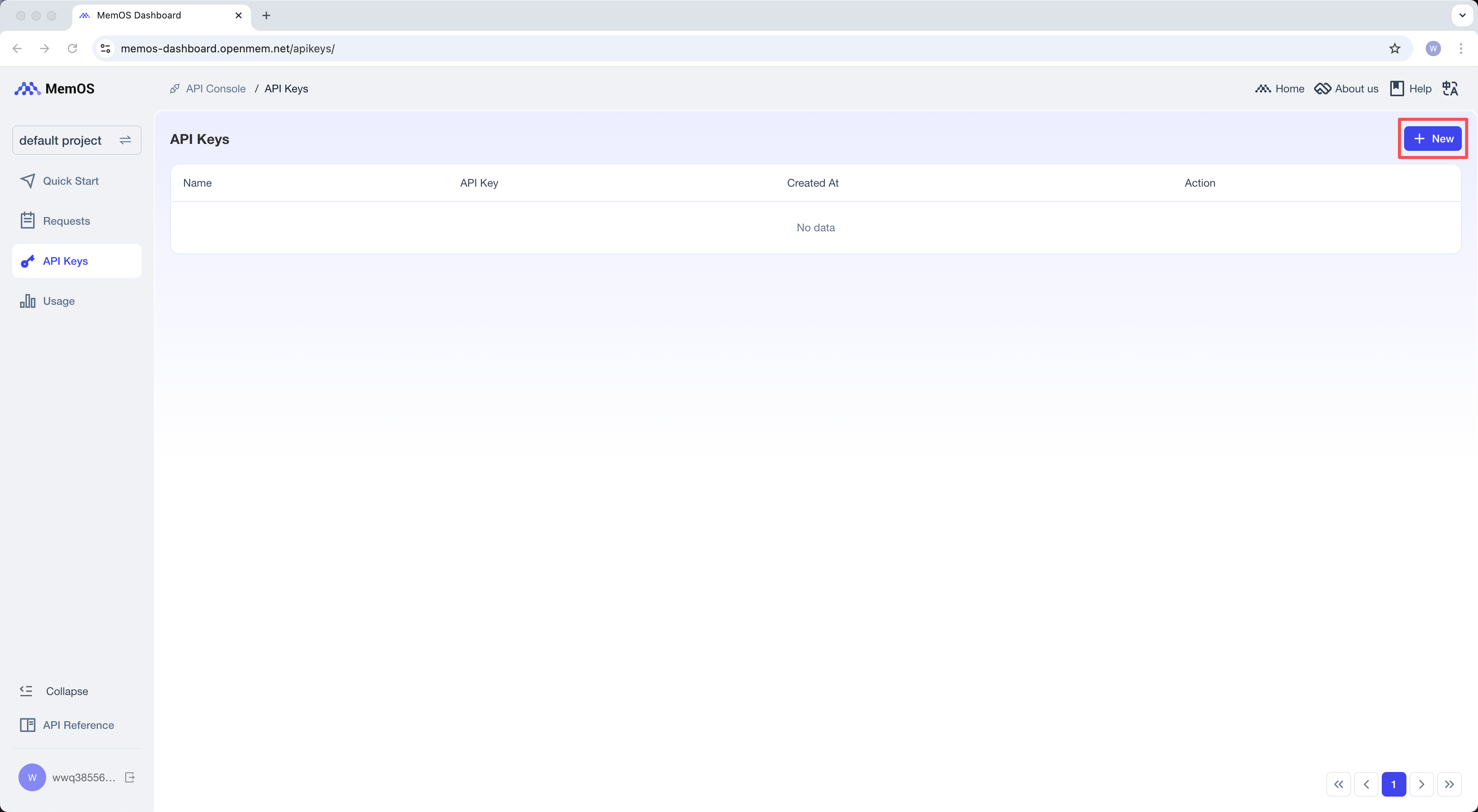Create a new api-key on the MemOS API Console