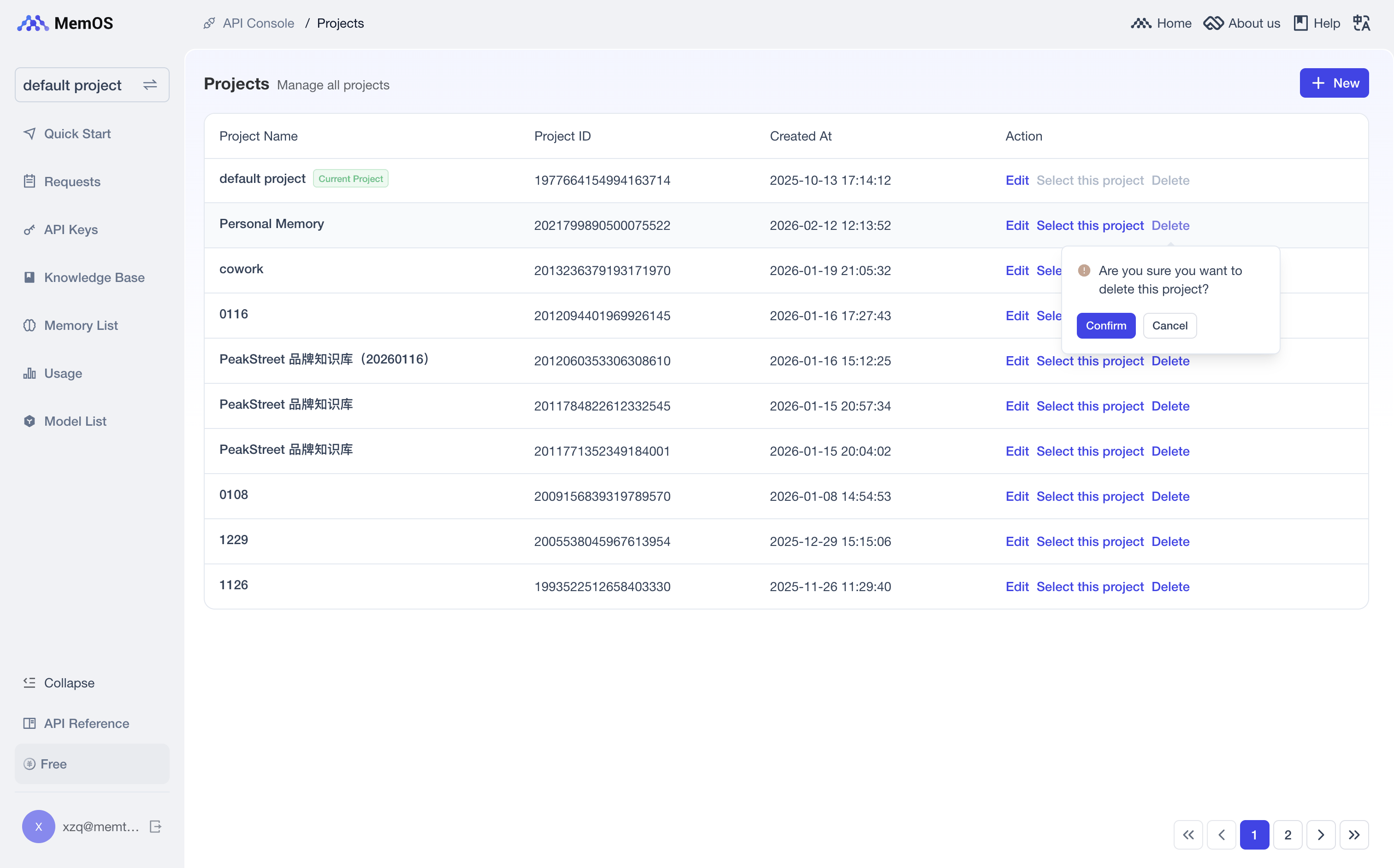 Projects page